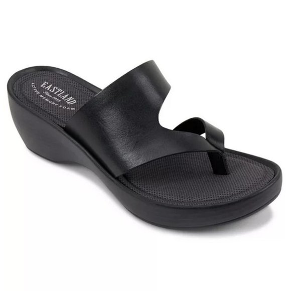 EASTLAND Leather Thong Wedge Sandals - Picture 2 of 4